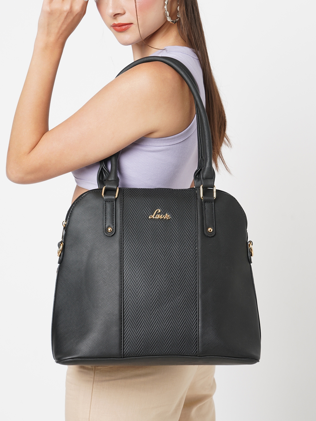 Buy Lavie Horse Women Black Textured Dome Satchel Handbag Handbags for Women 13032370 Myntra
