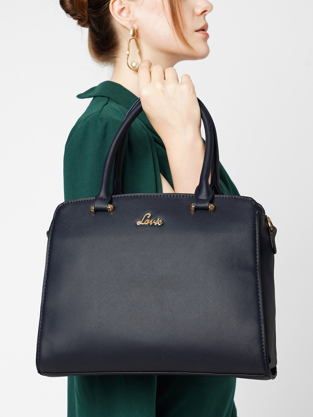 Lavie Ushawu Navy Blue Solid Medium Handheld Bag