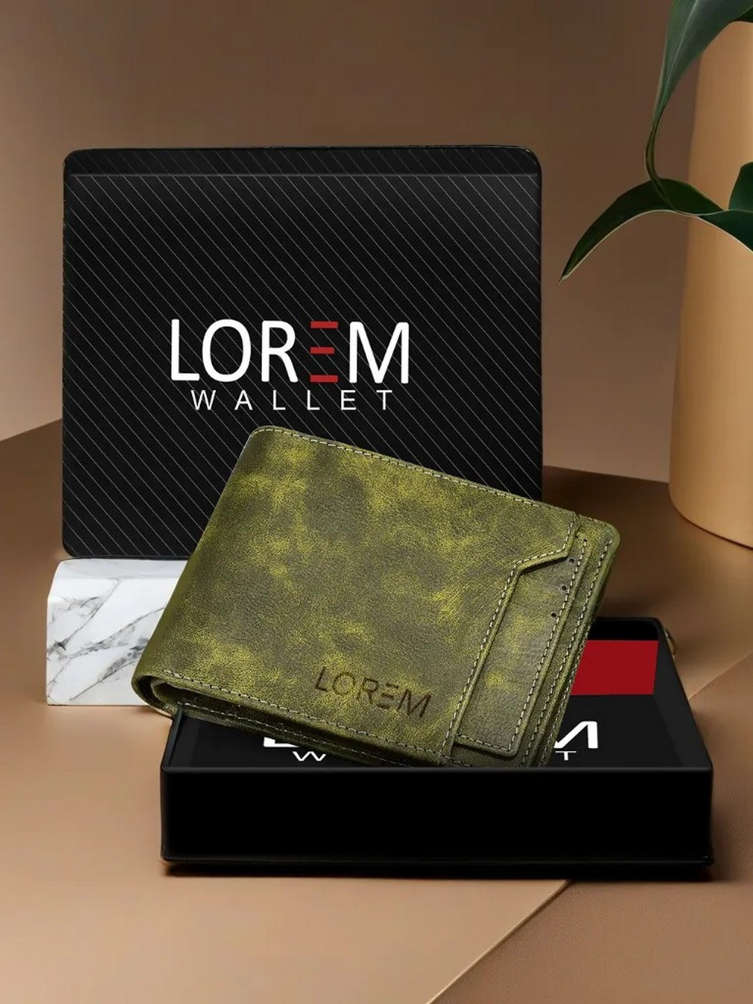 LOREM Men Green Textured Two Fold Wallet