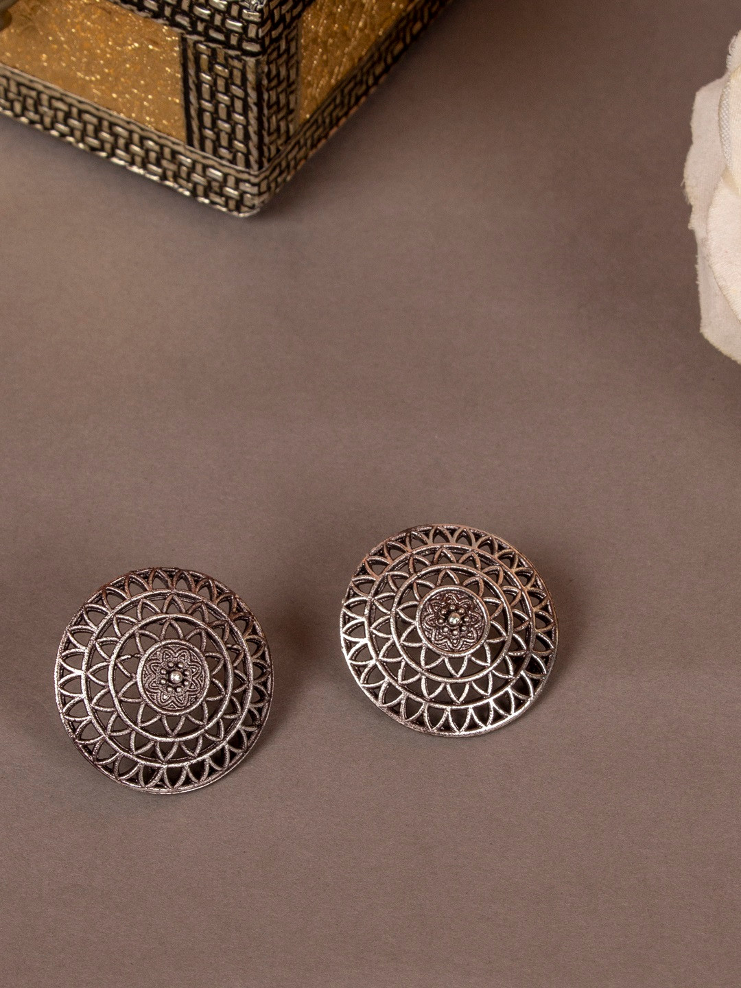 AccessHer Oxidized Silver-Plated Oversized Circular Studs