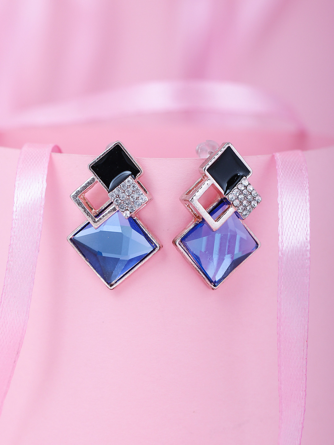 Sukkhi Black & Blue Gold-Plated Geometric Studs