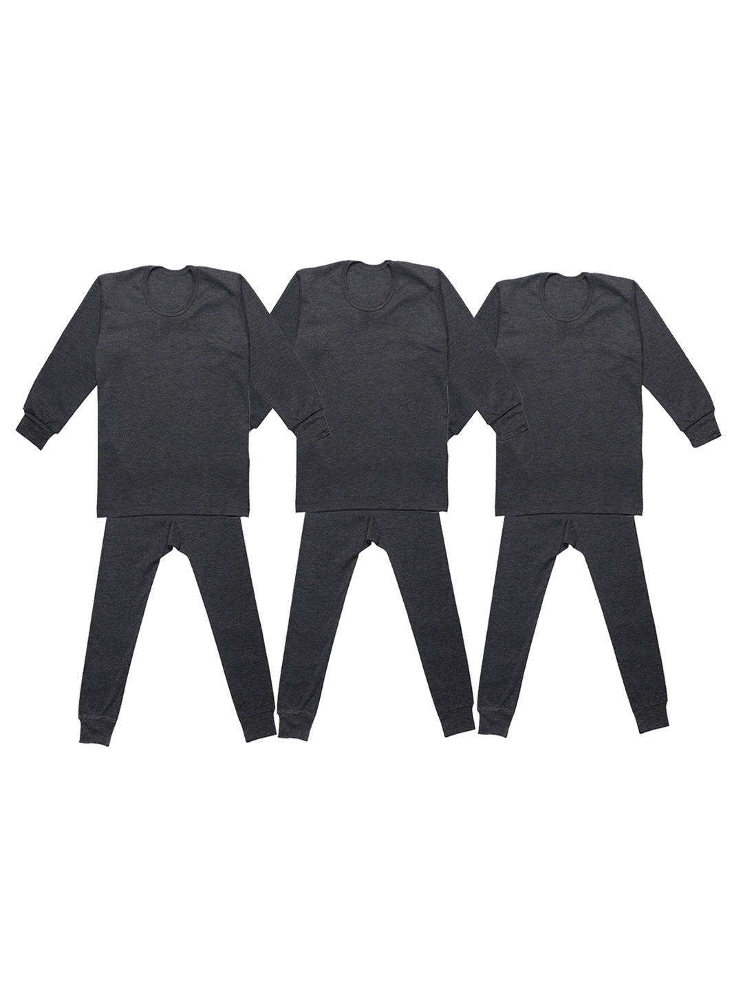 MACK JONNEY Kids Pack of 3 Charcoal Solid Thermal Sets