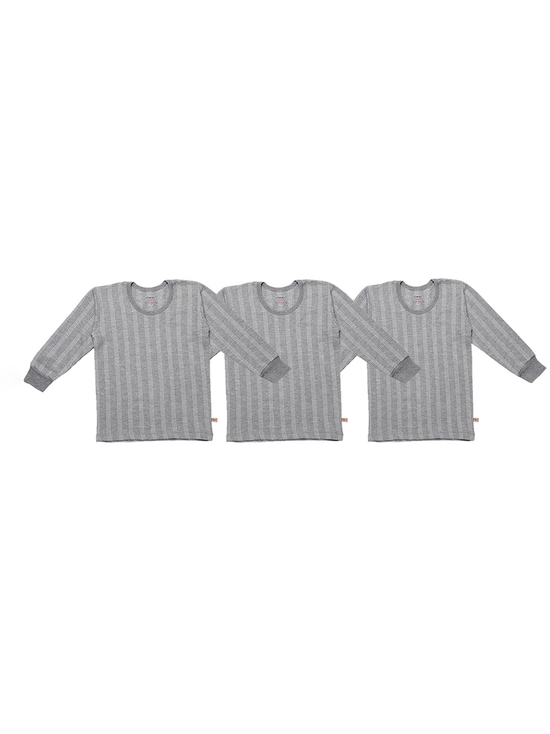 MACK JONNEY Kids Pack of 3 Grey Striped Thermal Tops