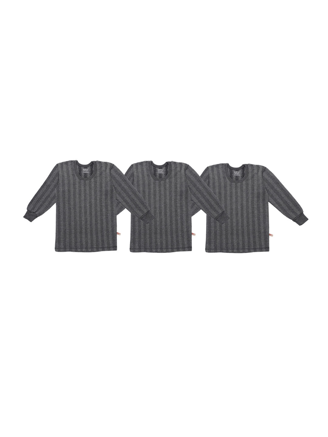 MACK JONNEY Kids Pack of 3 Grey Striped Thermal Tops