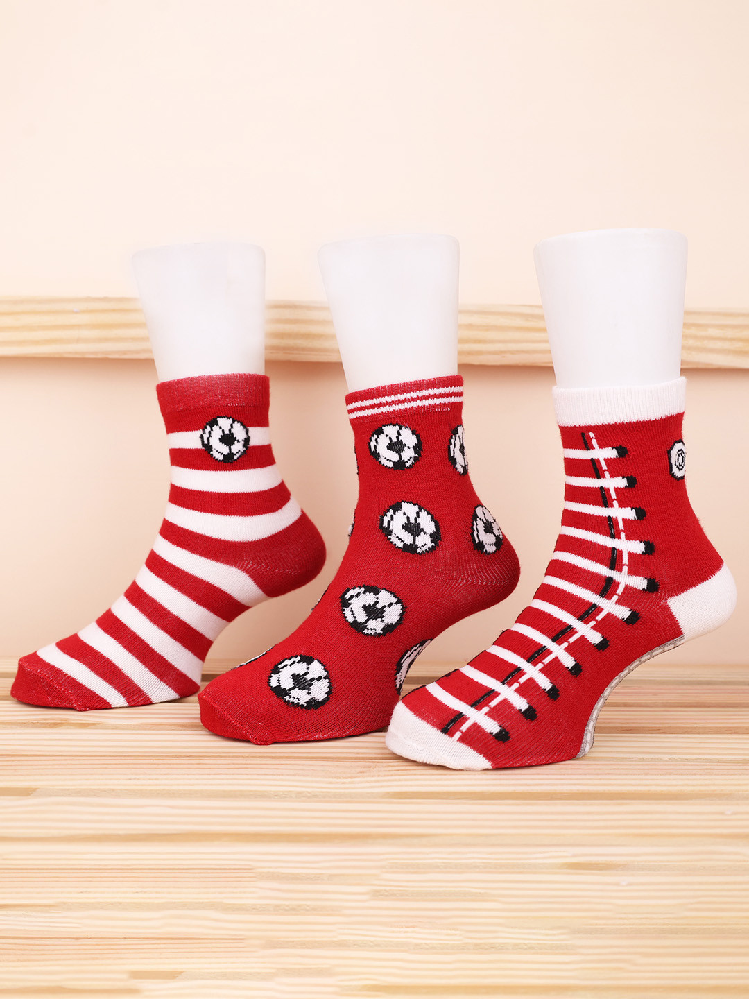 FOOTPRINT 3 Pairs Infant Kids Patterned Ankle-Length Organic Cotton Socks