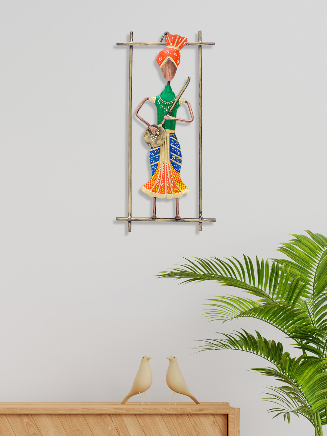 Golden Peacock Musician Man Playing Musical Instrument Wood Matte Wall Hangings-14.2In