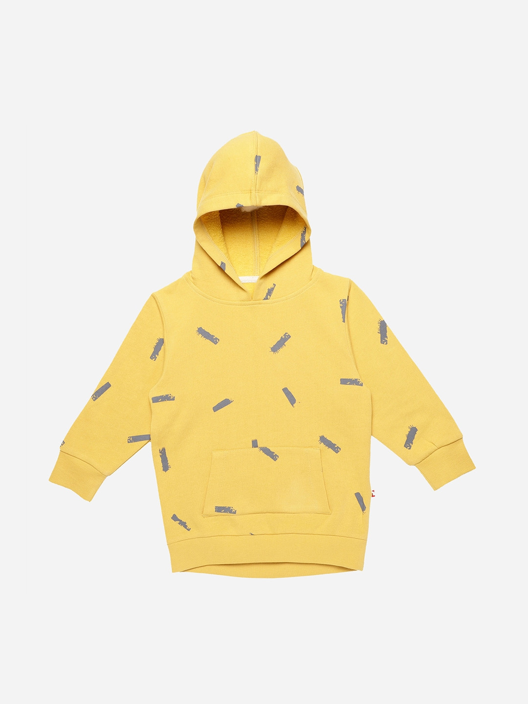 Nino Bambino Kids Organic Cotton Yellow Printed Hooded Sustainable Sweatshirt
