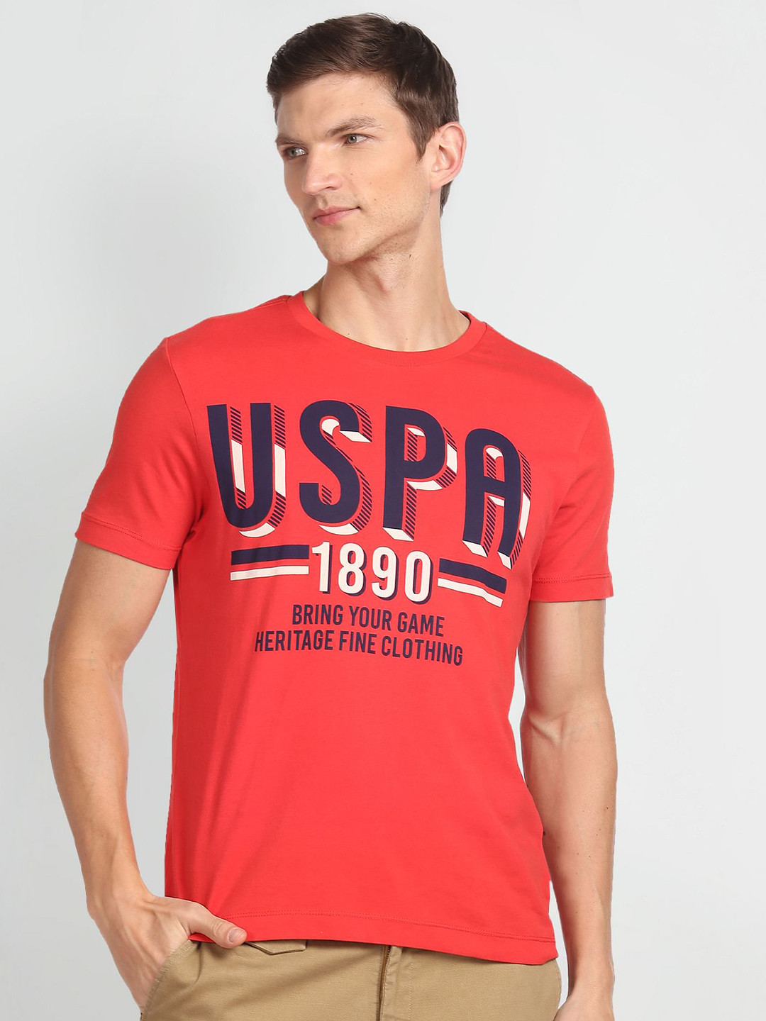 U.S. Polo Assn. Denim Co. Men Red Printed Round Neck Pure Cotton T-shirt