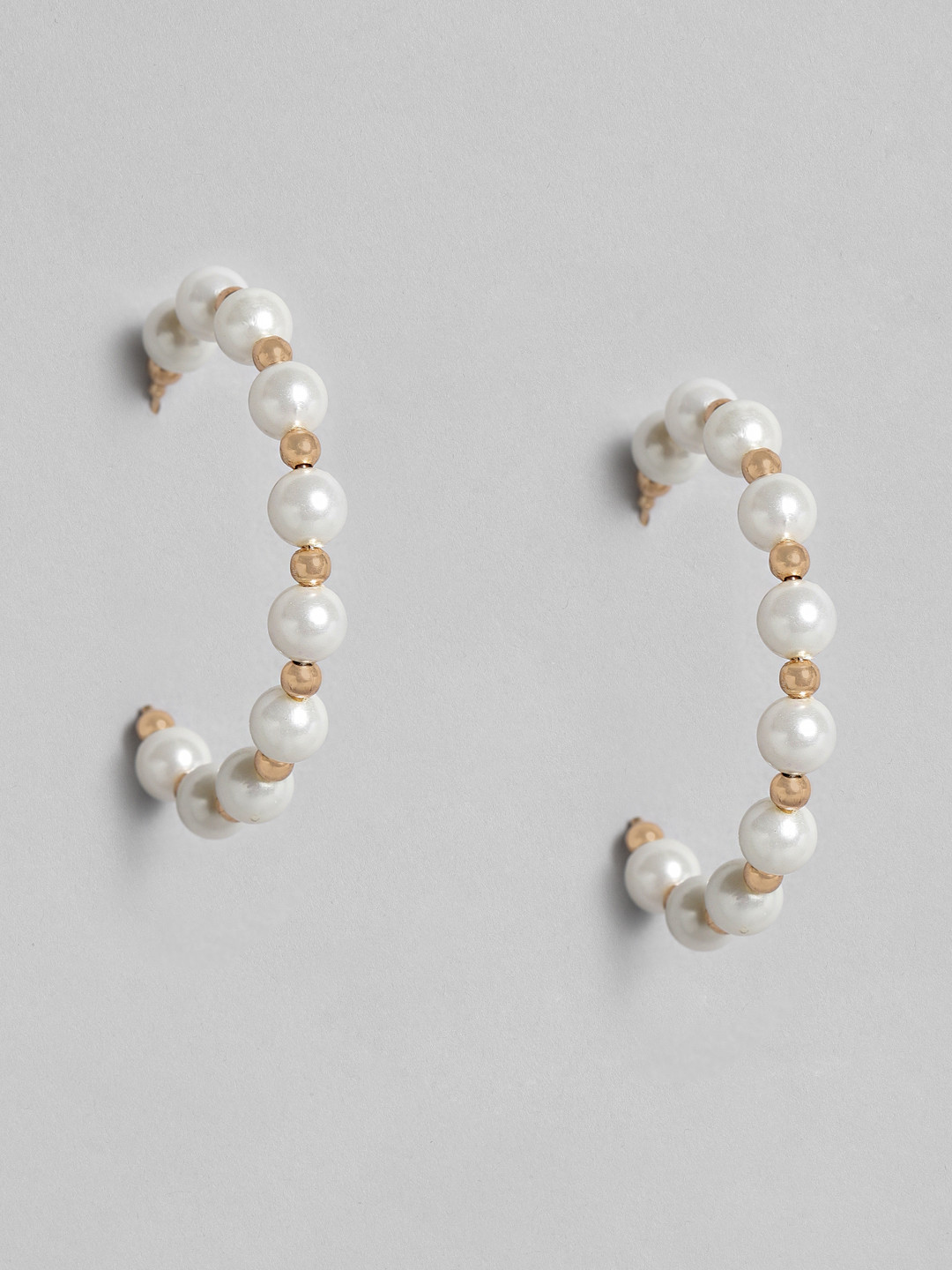 justpeachy Gold-Plated  & White Circular Pearl Half Hoop Earrings