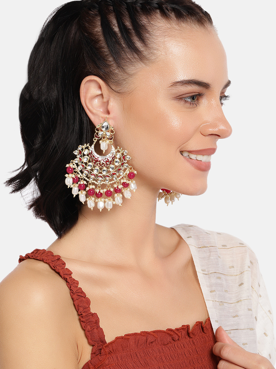 I Jewels Gold-Plated & Red Classic Chandbalis