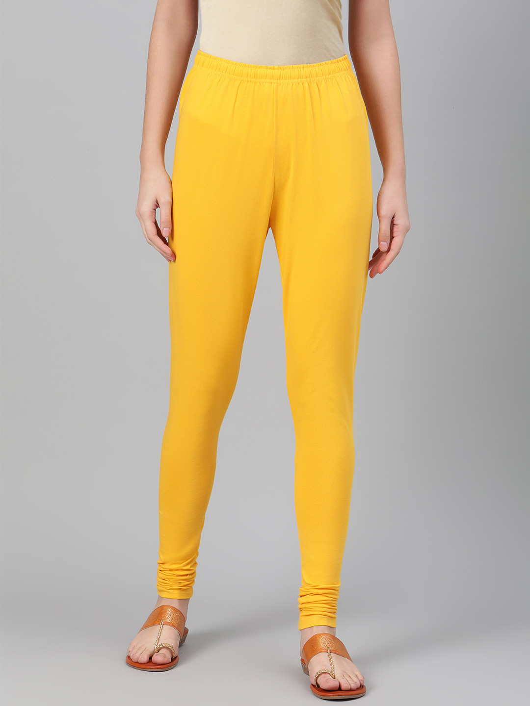 Biba Women Mustard Yellow Solid Churidar-Length Leggings