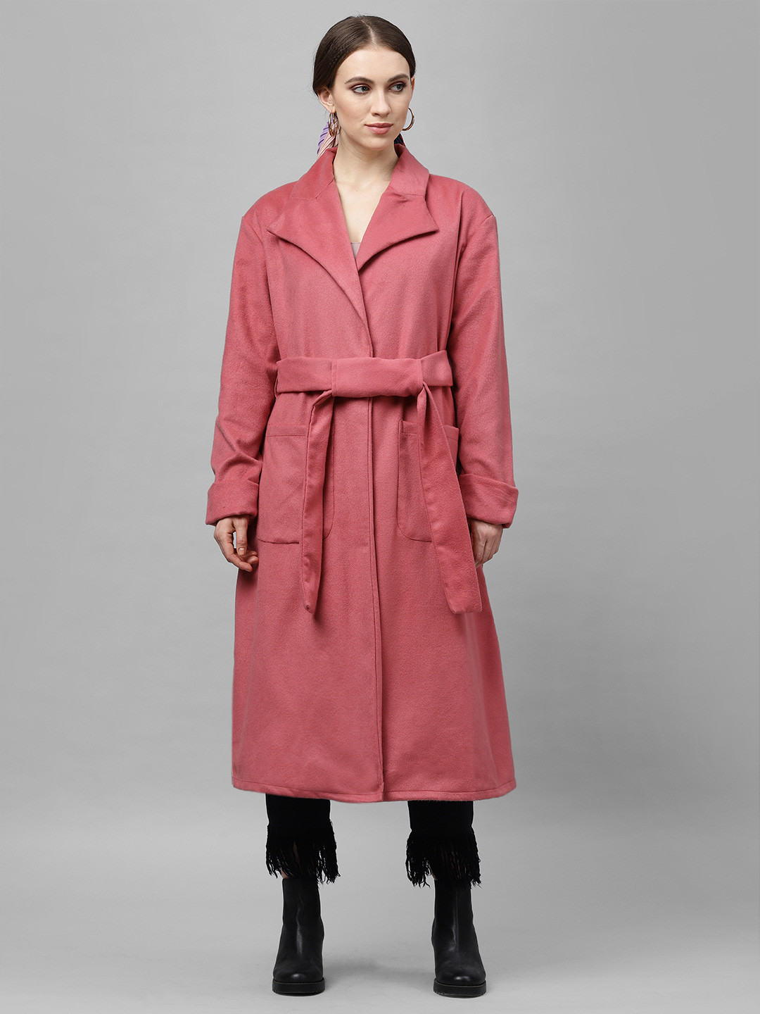 Athena Women Mauve Solid Trench Coat