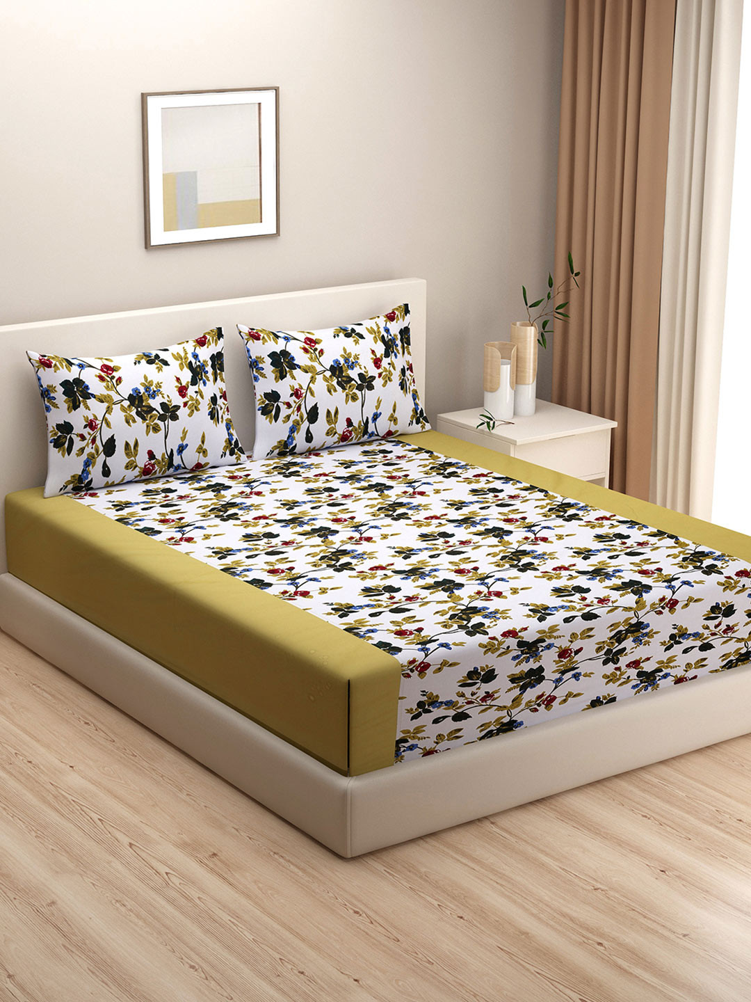 SWAYAM White 180 TC Cotton Double Bedsheet with 2 Pillow Covers