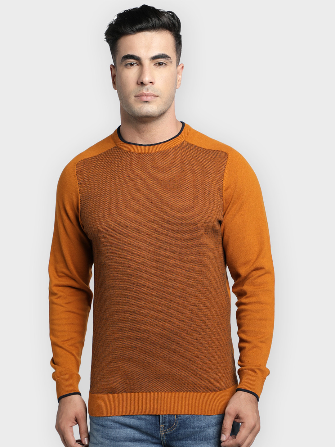 Red Tape Men Mustard Jacquard Woven Pullover