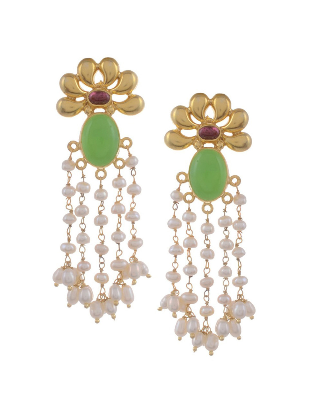 Silvermerc Designs Gold-Plated Olive Green Handcrafted Floral Drop Earrings