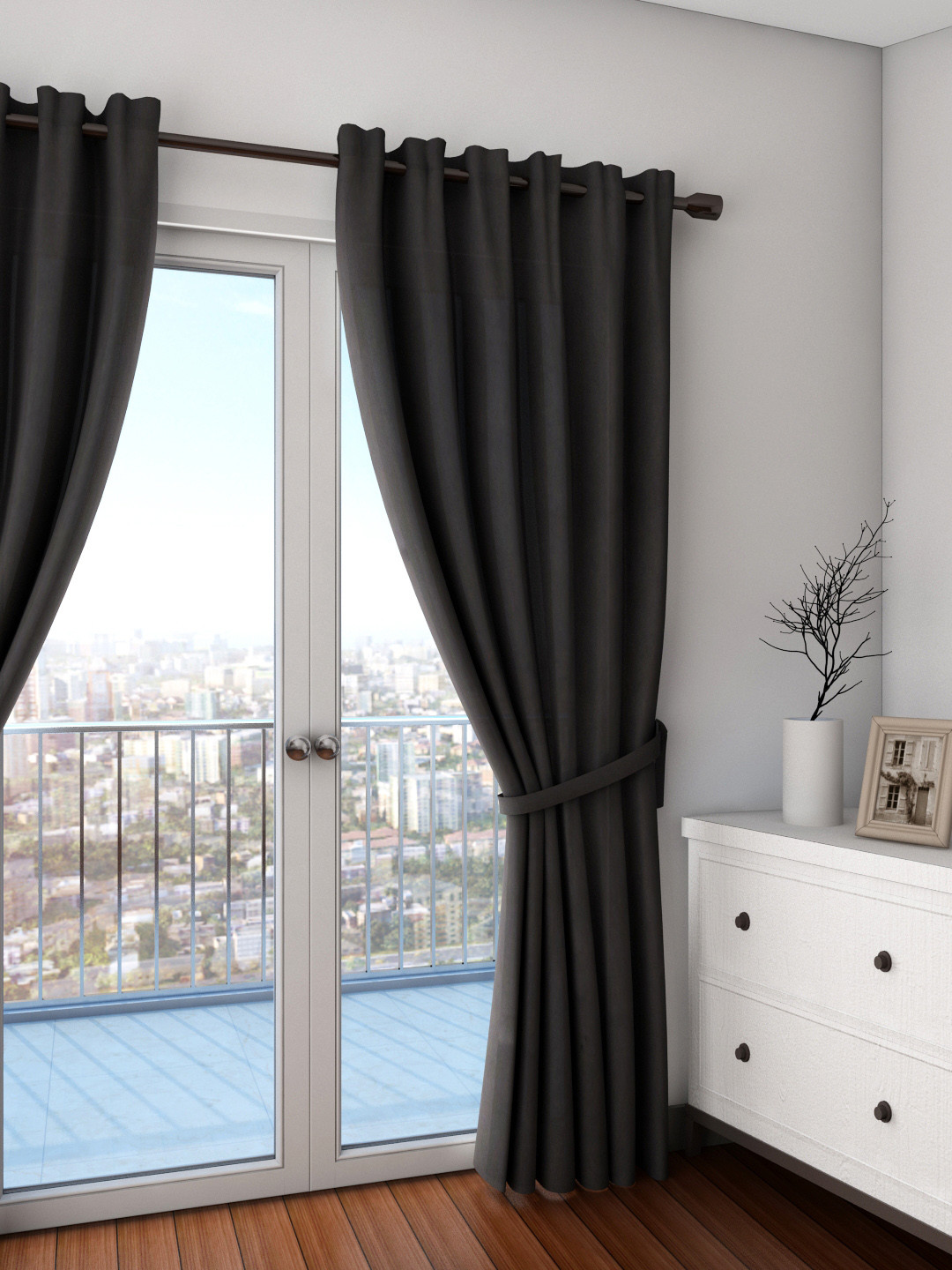 SWAYAM Black Single Reversible Blackout Door Curtain