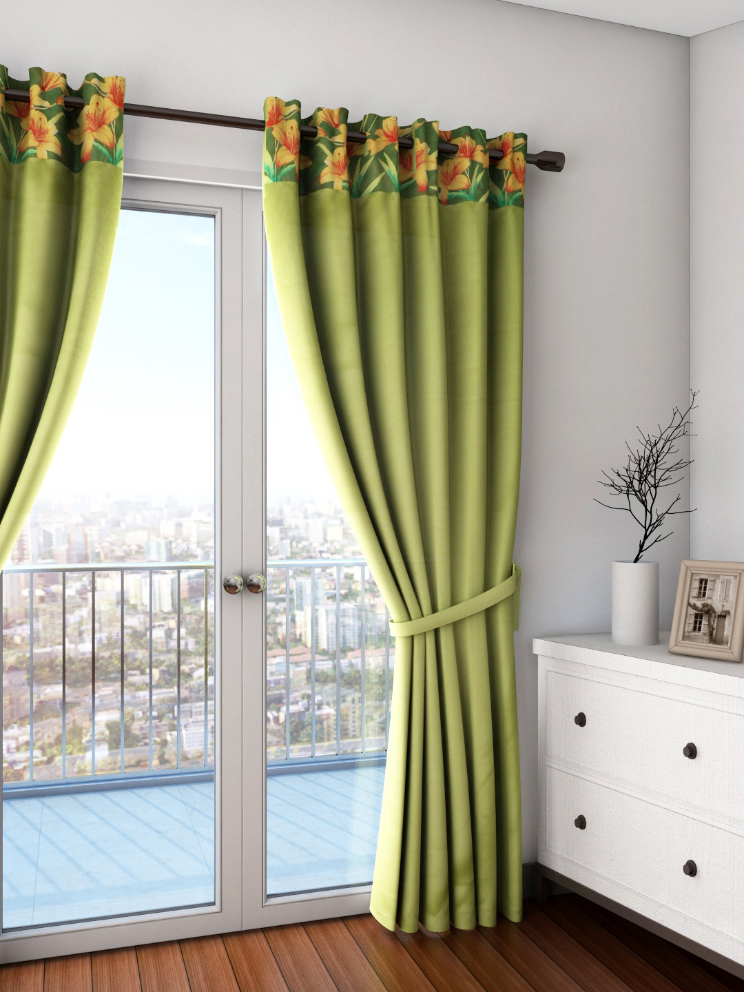 SWAYAM Olive Green Single Blackout Door Curtain