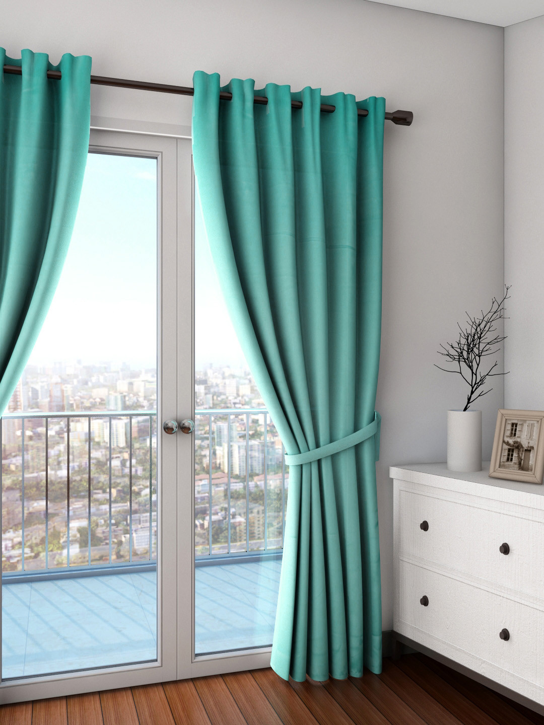 Swayam Teal Blue Solid 250 GSM Single Eyelet Hanging Blackout Door Curtain 48 x 90 Inches