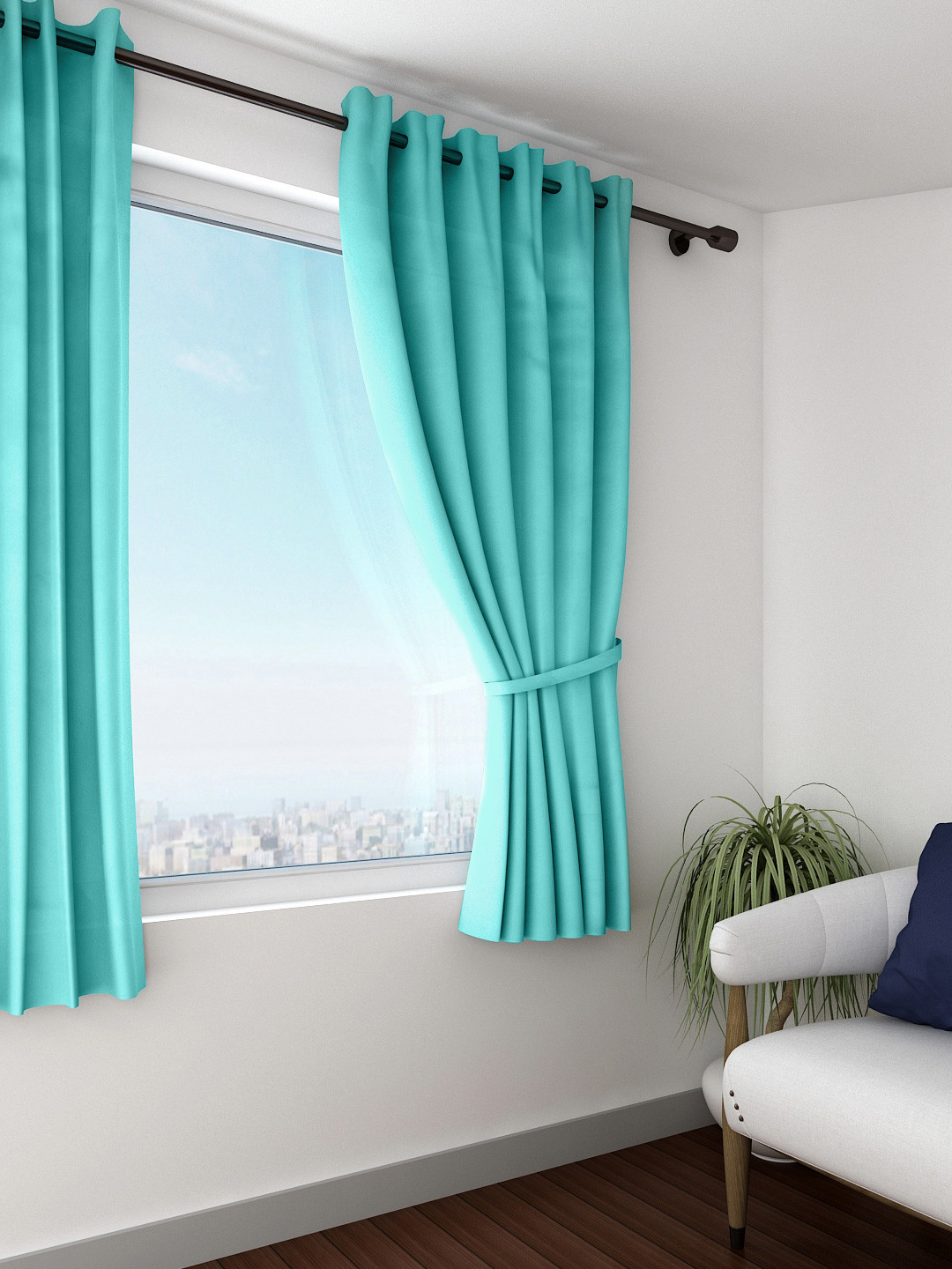 Swayam Teal Blue Solid 250 GSM Single Blackout Window Curtain
