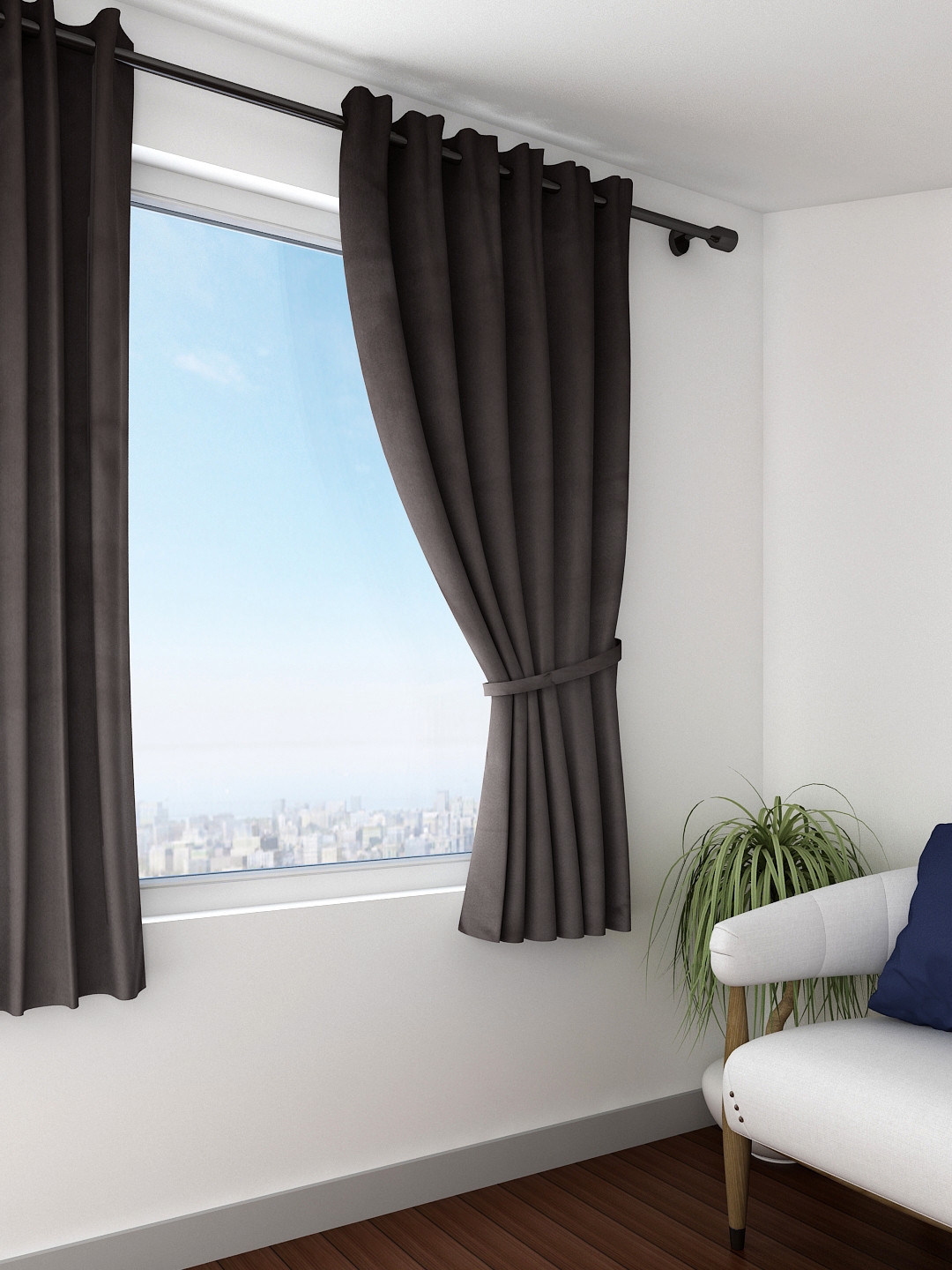 Swayam Dark Grey Solid 250 GSM Single Eyelet Hanging Blackout Window Curtain- 48x60 inches