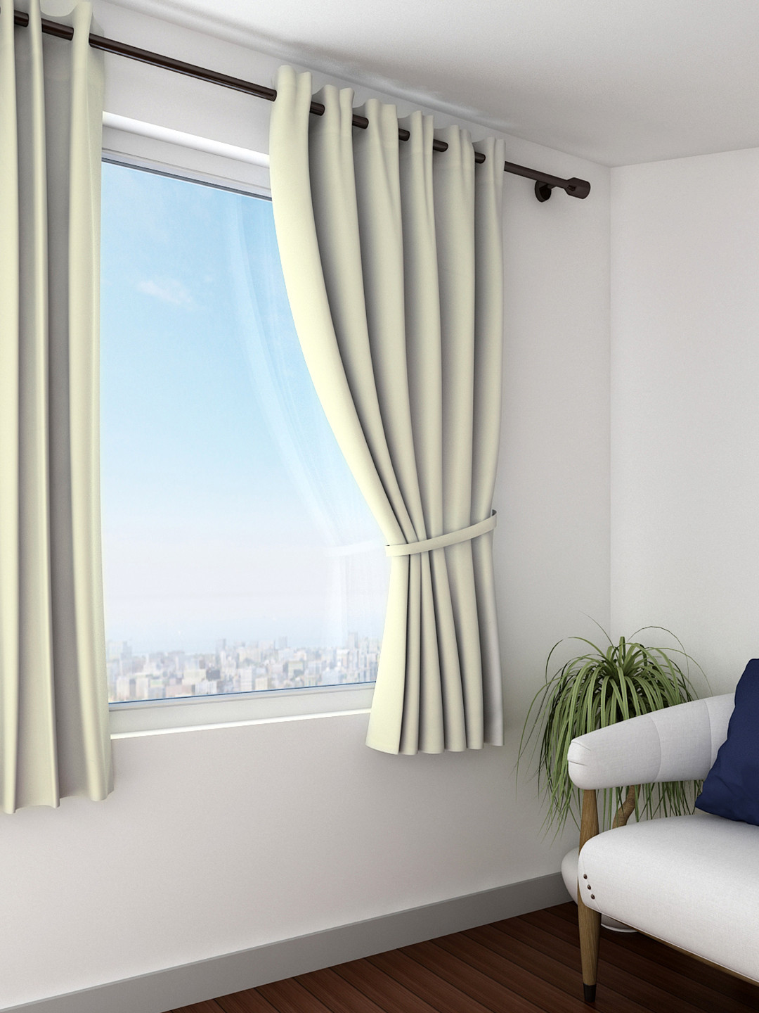 SWAYAM Cream-Coloured 250 GSM Single Blackout Window Curtain