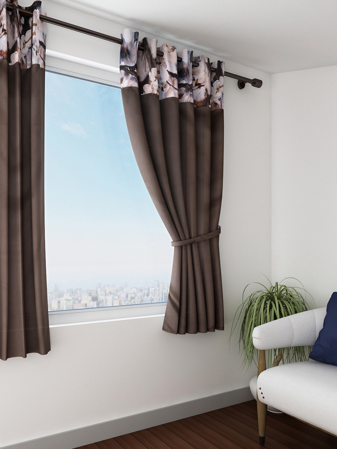 SWAYAM PNP Chocolate Brown Blackout 250 GSM Single Floral Printed Window Curtain