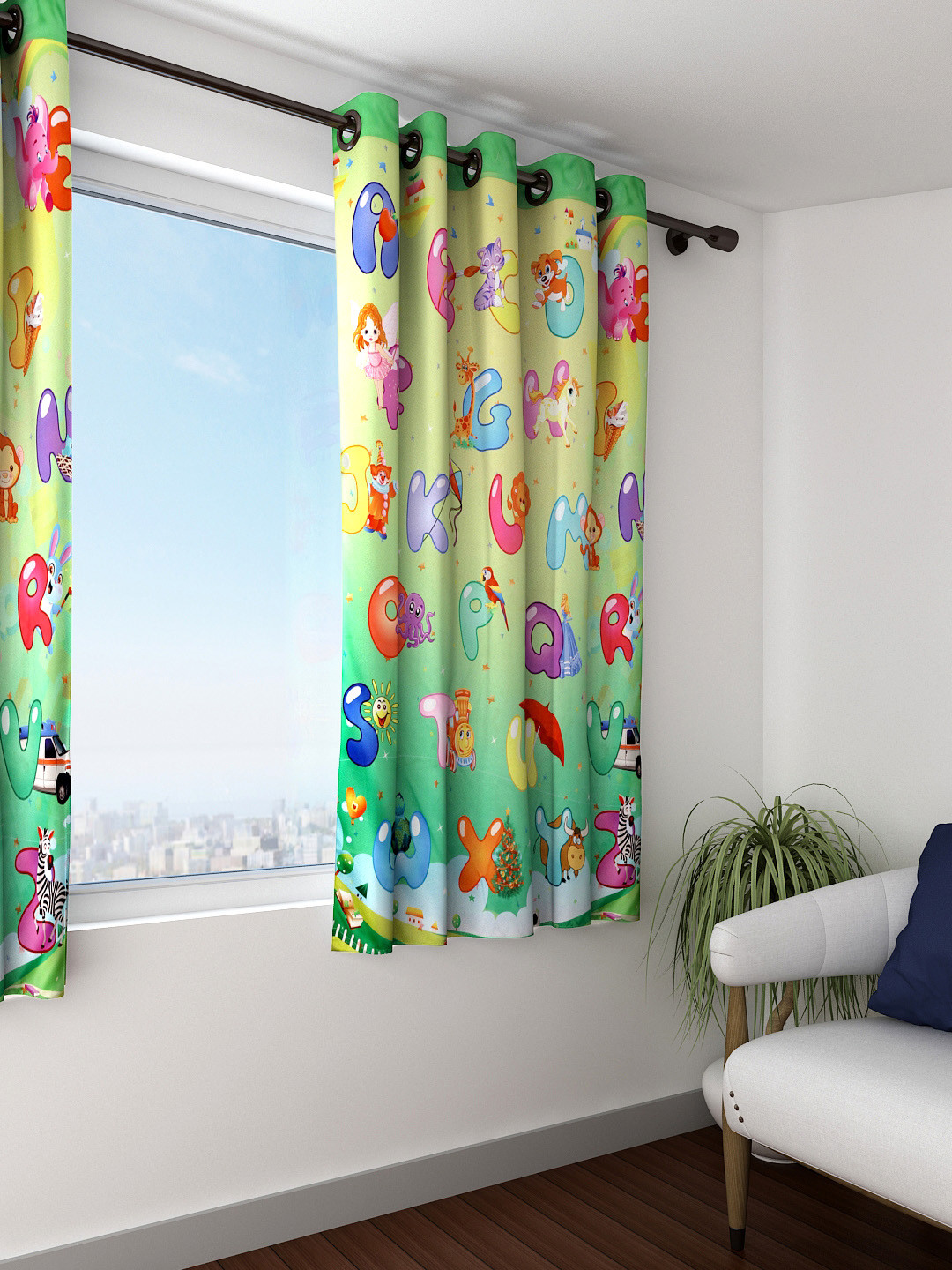 SWAYAM Kids Yellow & Green 250 GSM Single Cartoon Printed Window Curtain