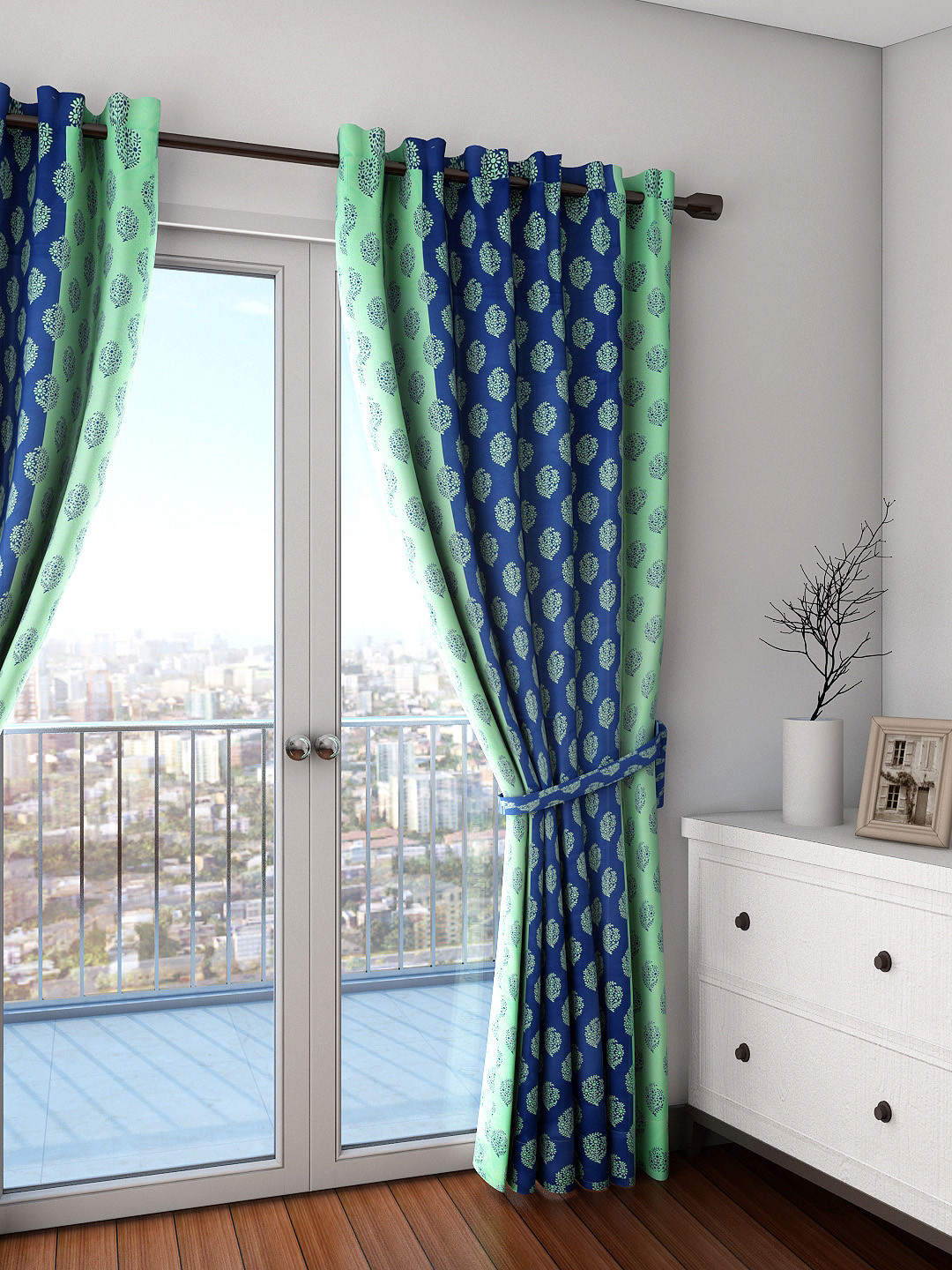 SWAYAM Sigma Blue & Green Single Printed Blackout Door Curtain