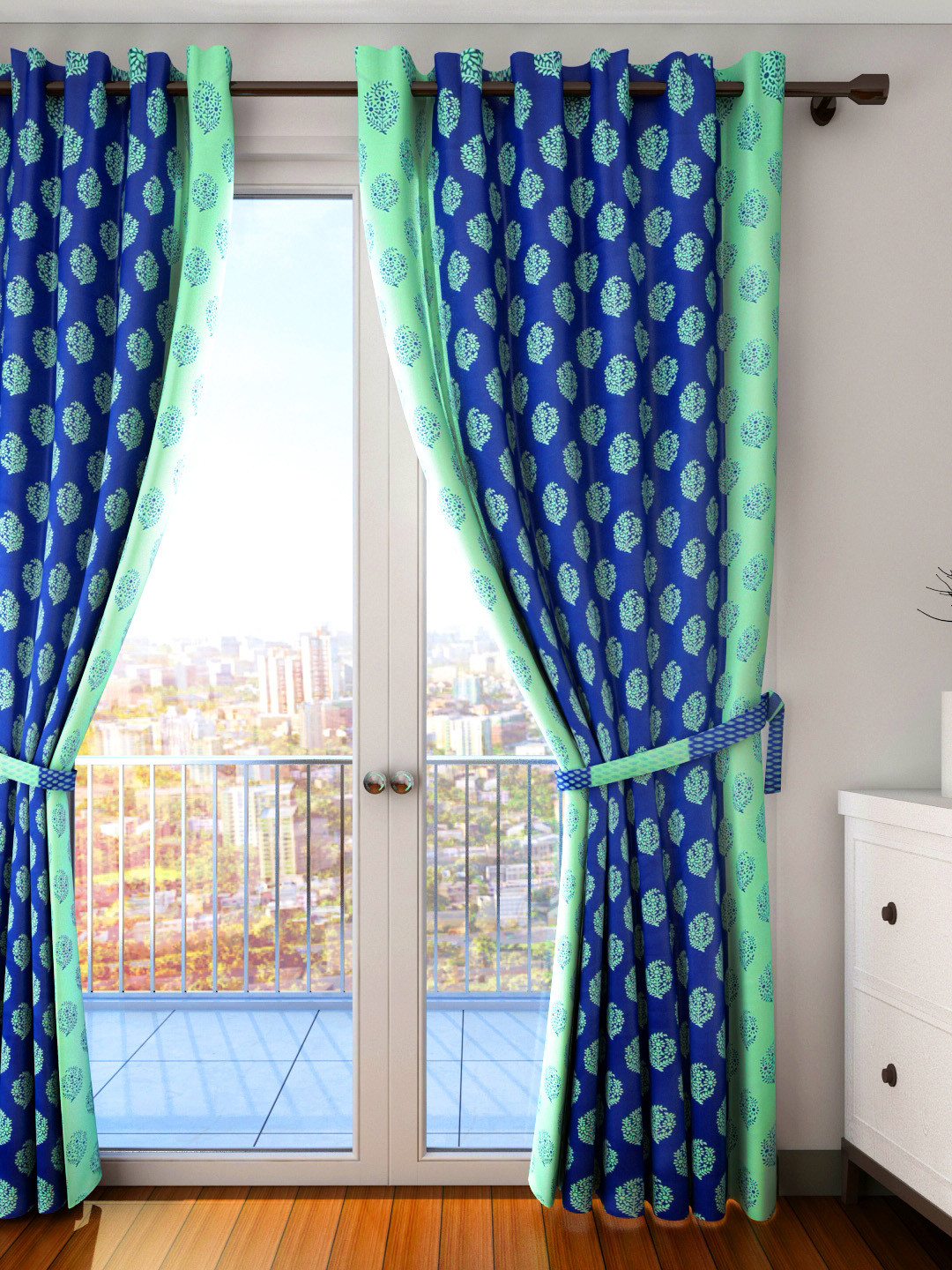 SWAYAM Sigma Blue Single Printed Blackout Long Door Curtain