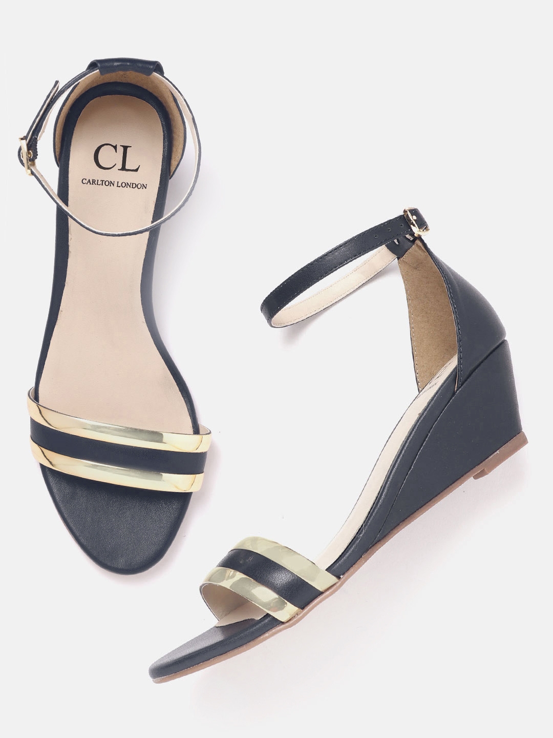 Buy Carlton London Women Navy Blue Gold Toned Striped Wedges Heels for Women 13080808 Myntra