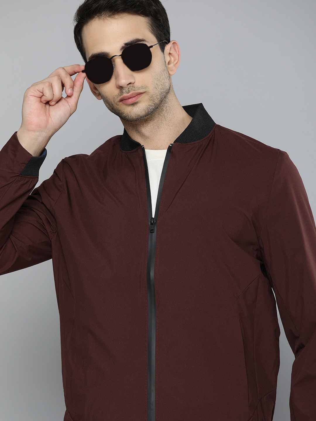 Buy Indian Terrain Men Burgundy Solid Bomber Jacket Jackets for Men 13083170 Myntra