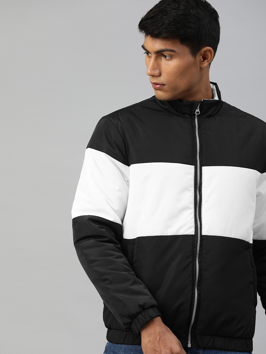 Indian Terrain Men Black & White Colourblocked Insulator Padded Jacket