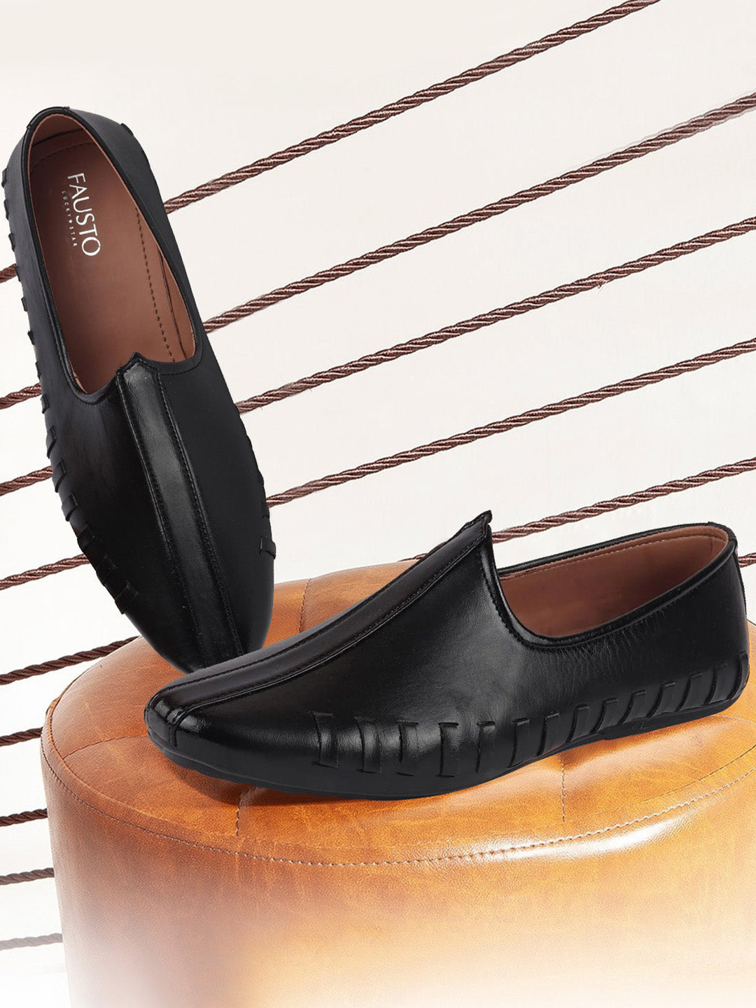 FAUSTO Men Black Memory Foam Mojaris