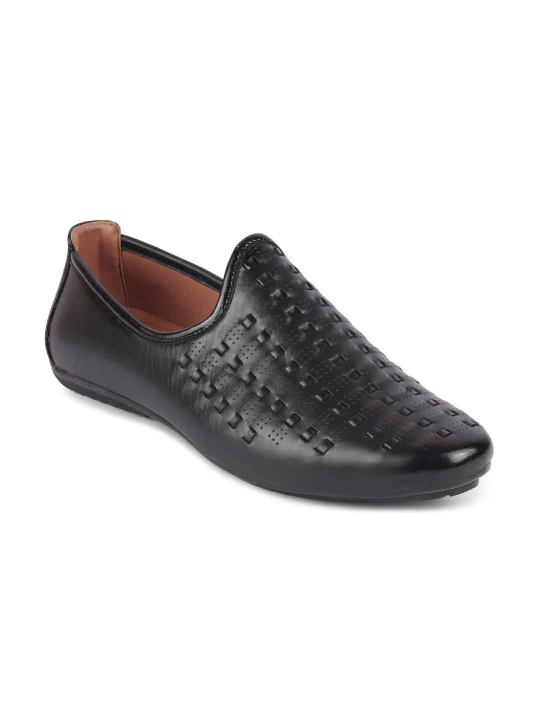 FAUSTO Men Black Woven Design Memory Foam Mojaris