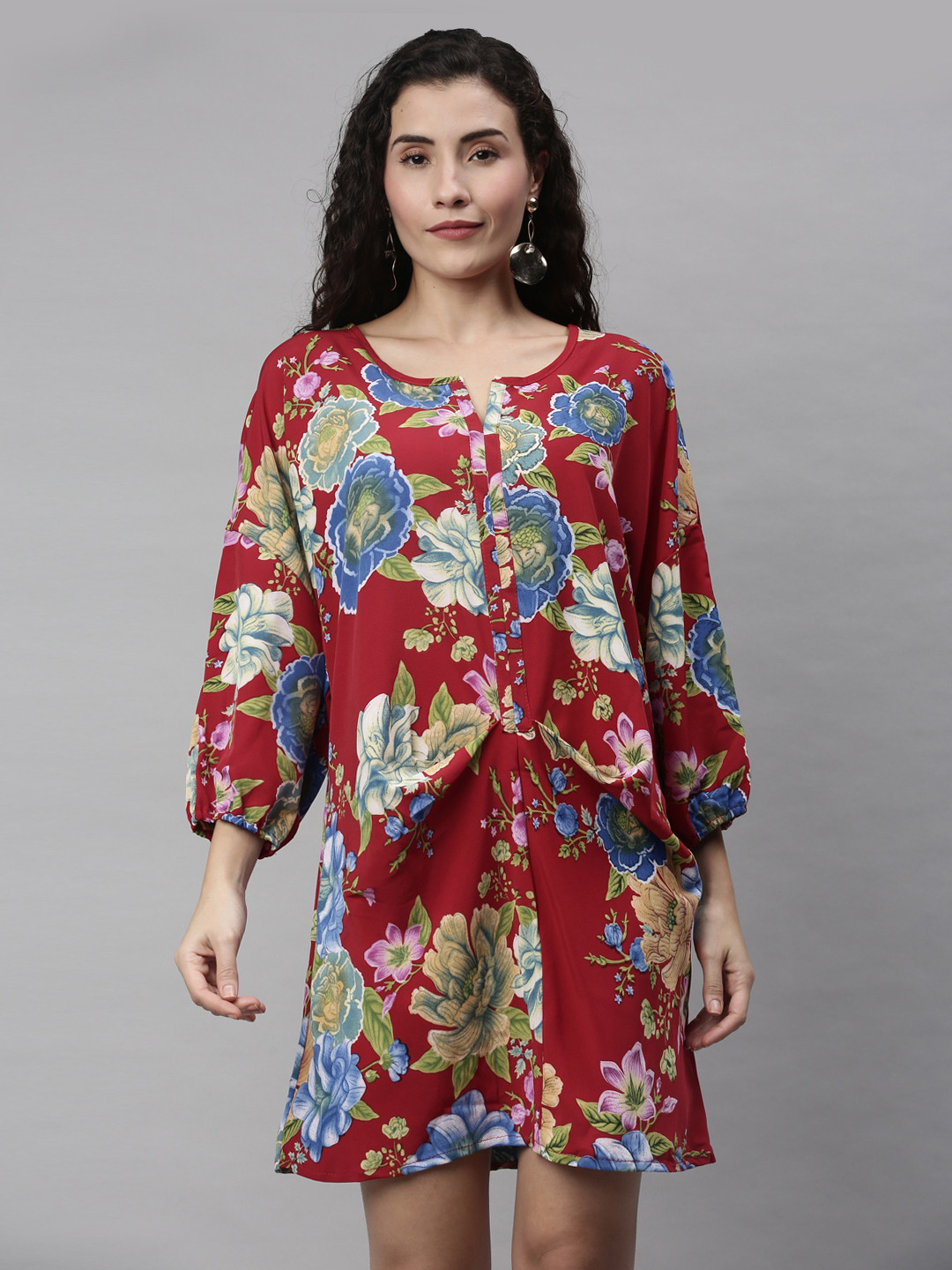 RHHENSO Women Red Printed Vegan A-Line Dress