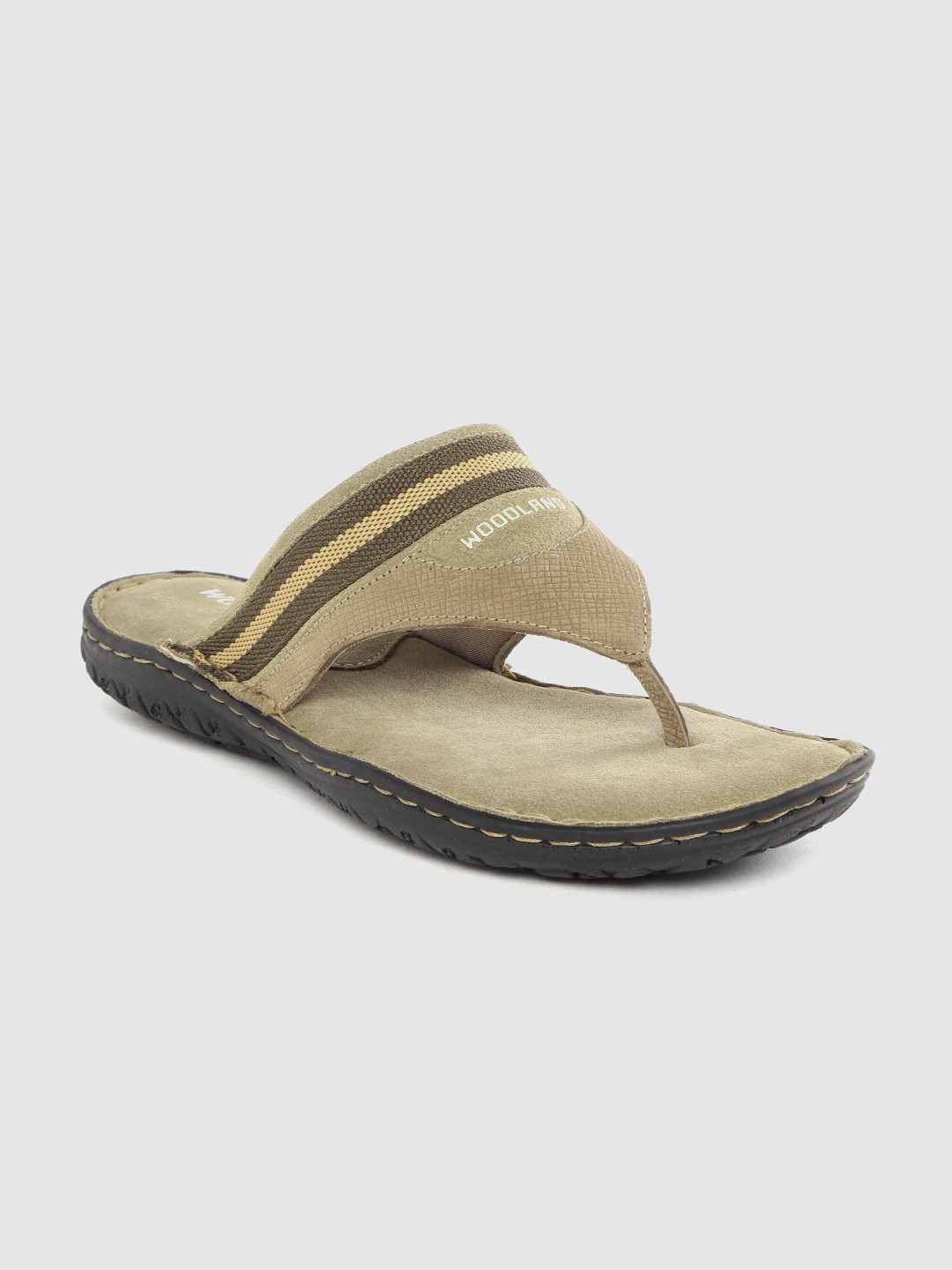 Woodland Men Olive Green Solid Muster Nubuk Comfort Sandals