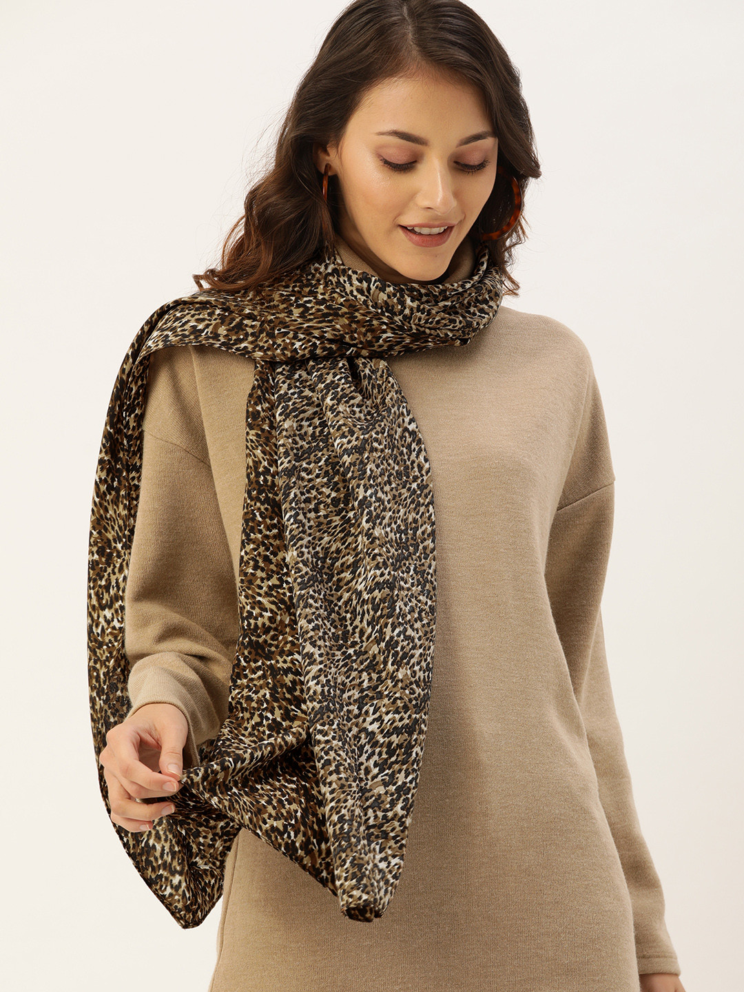DressBerry Women Brown & Black Printed Scarf