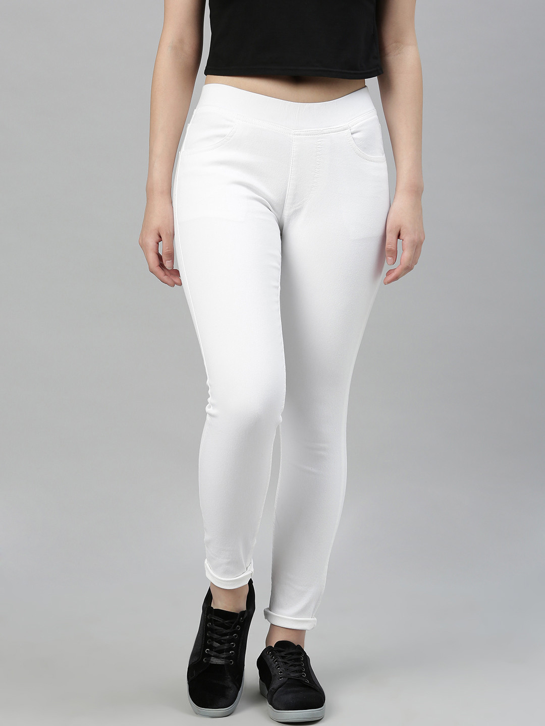 ADBUCKS Women White Solid Slim Fit Jeggings