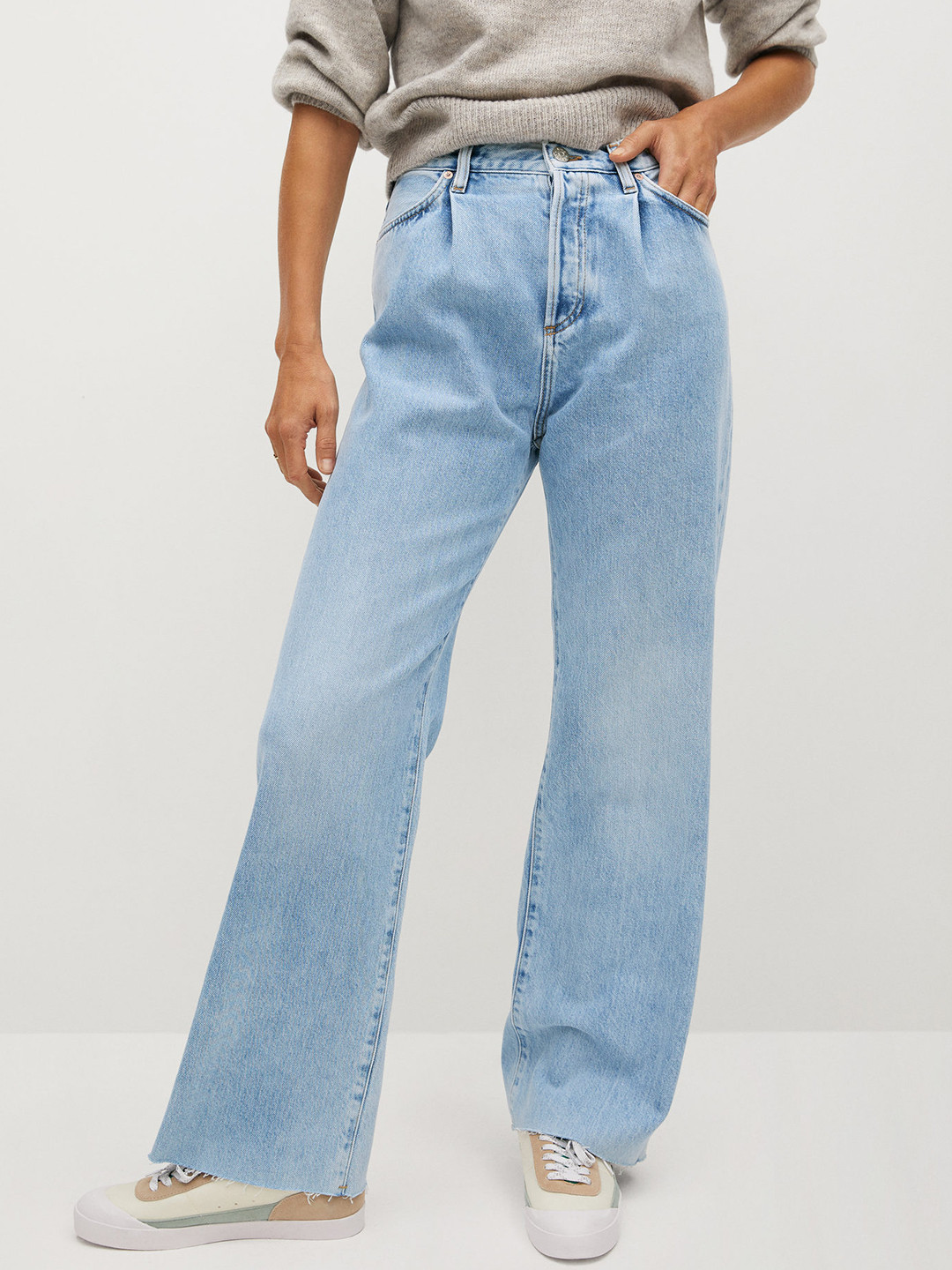 MANGO Women Blue Organic Cotton Wide Leg High-Rise Clean Look Jeans