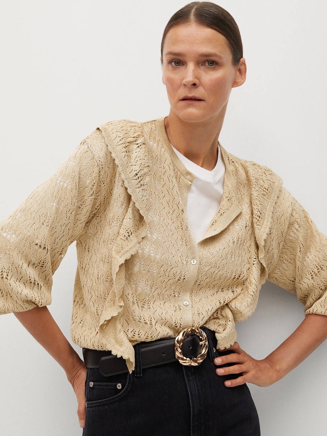 Buy MANGO Women Beige Open Knit Cardigan Sweaters for Women 13100026 Myntra
