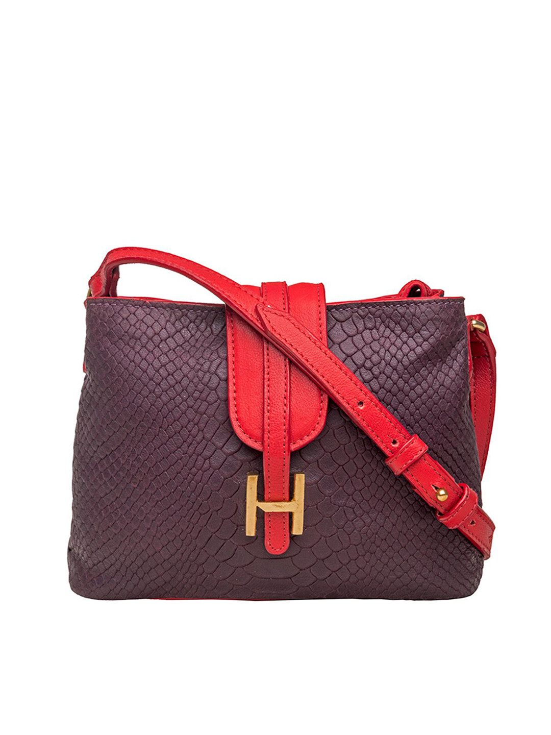 Hidesign Purple & Red Animal Textured Sling Bag