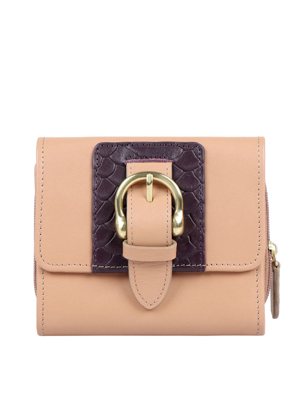 Hidesign Women Nude-Coloured Solid SHANGHAI Leather Zip Around Wallet