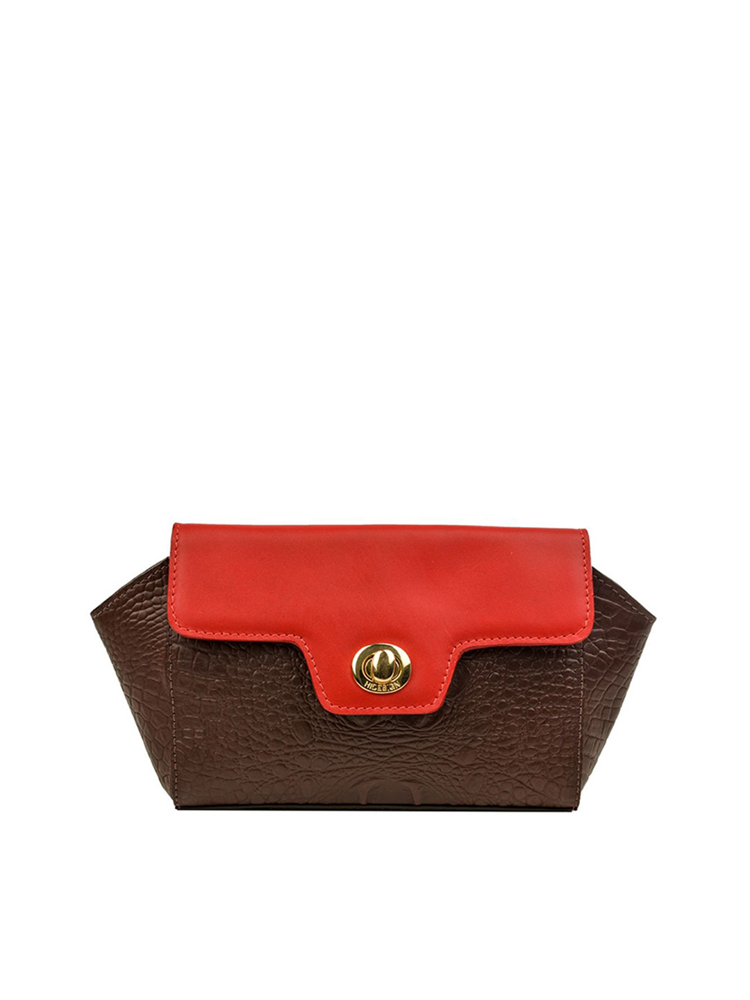 Hidesign Maroon & Brown Textured Leather Clutch