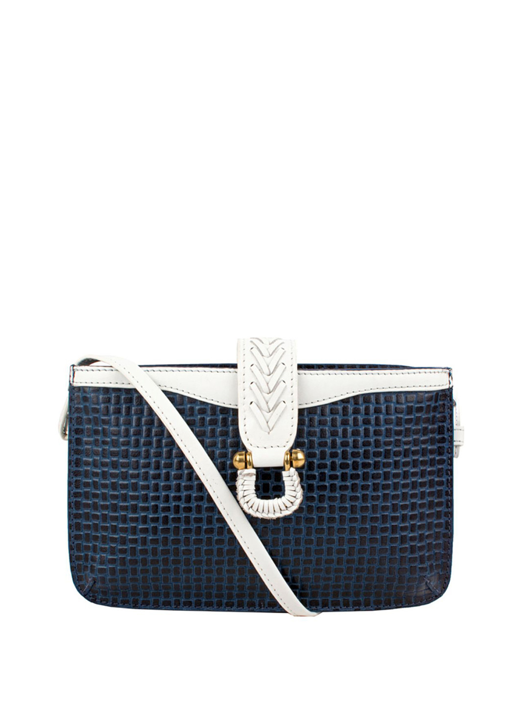 Hidesign Blue Textured Leather Sling Bag