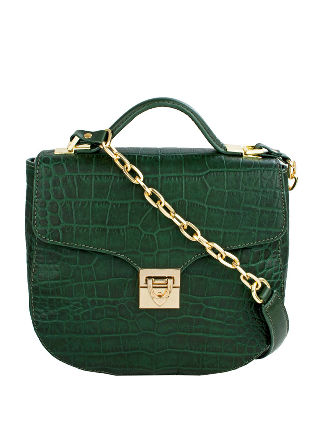 Hidesign Olive Green Animal Textured ELSA Leather Satchel