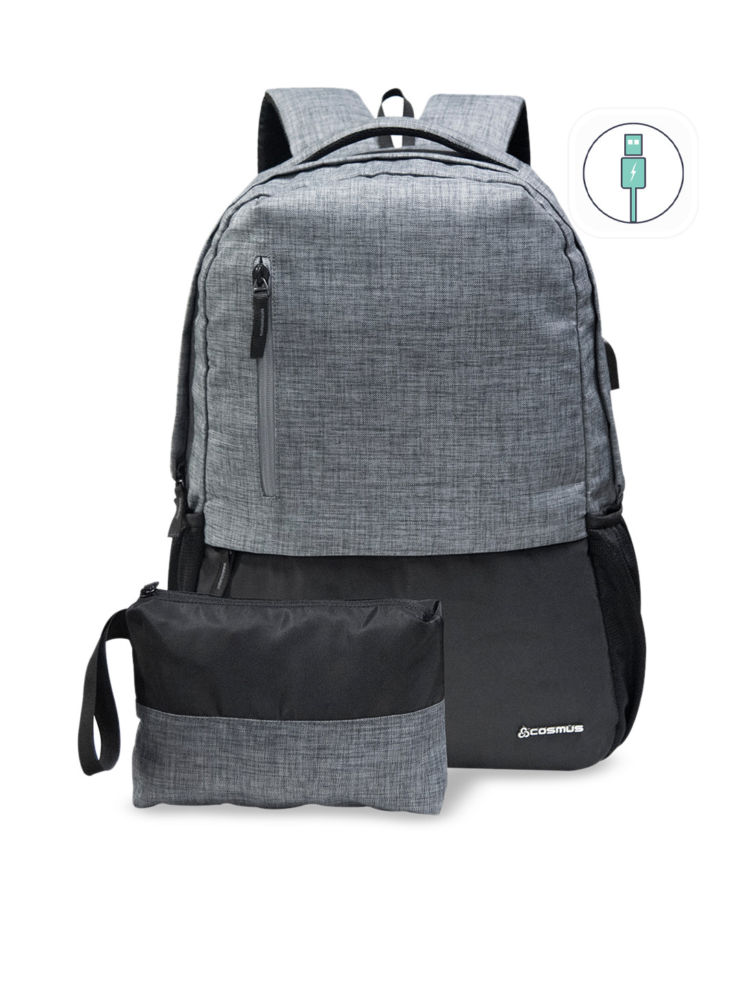COSMUS Unisex Grey & Black Colourblocked Backpack