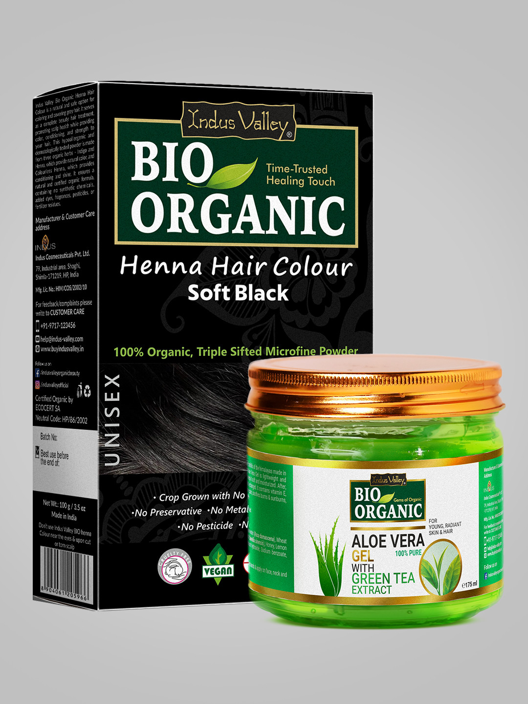 Indus valley aloe vera gel & Soft black henna combo
