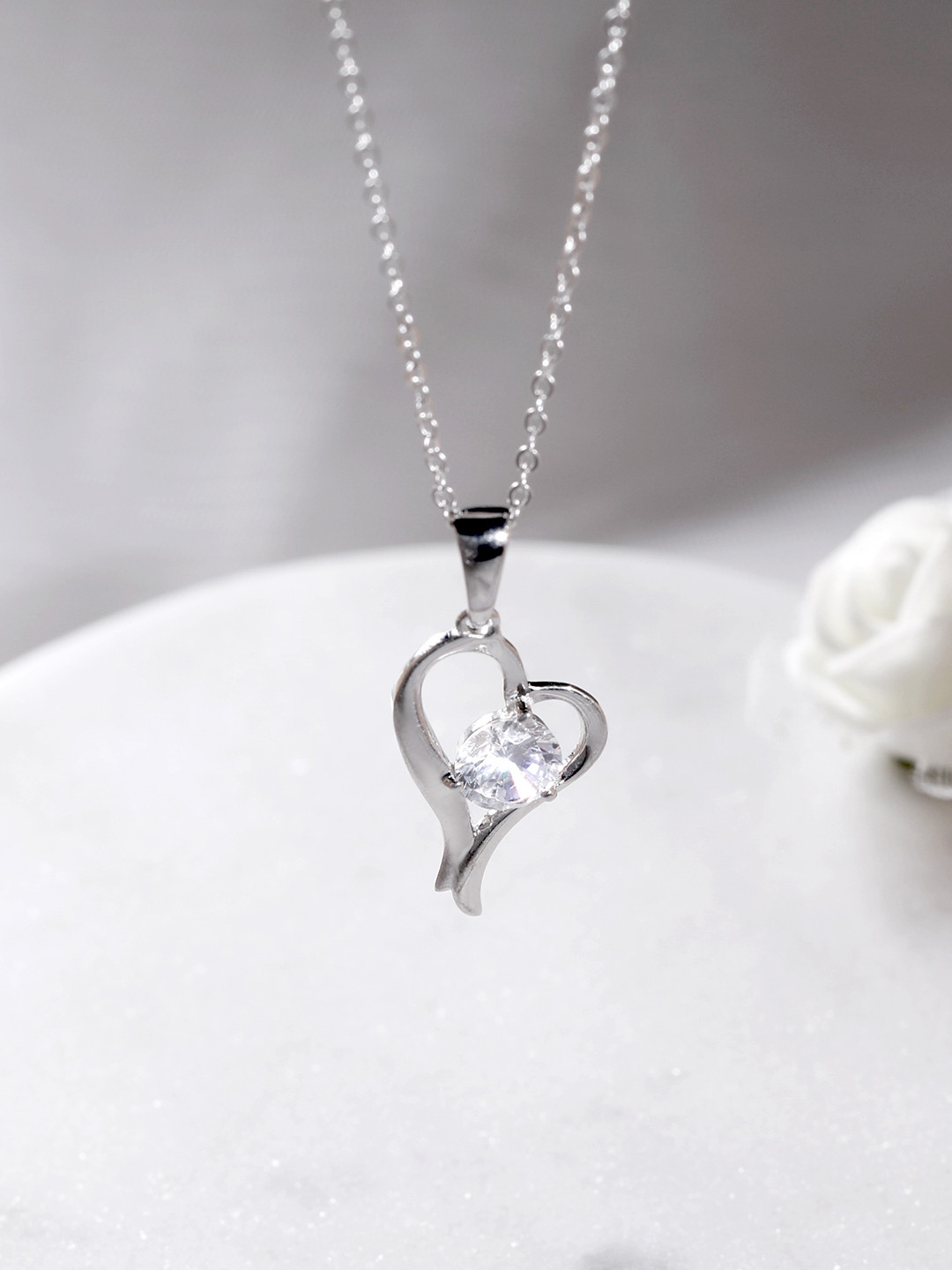 GIVA 925 Silver Zircon Curl Heart Necklace with Link Chain