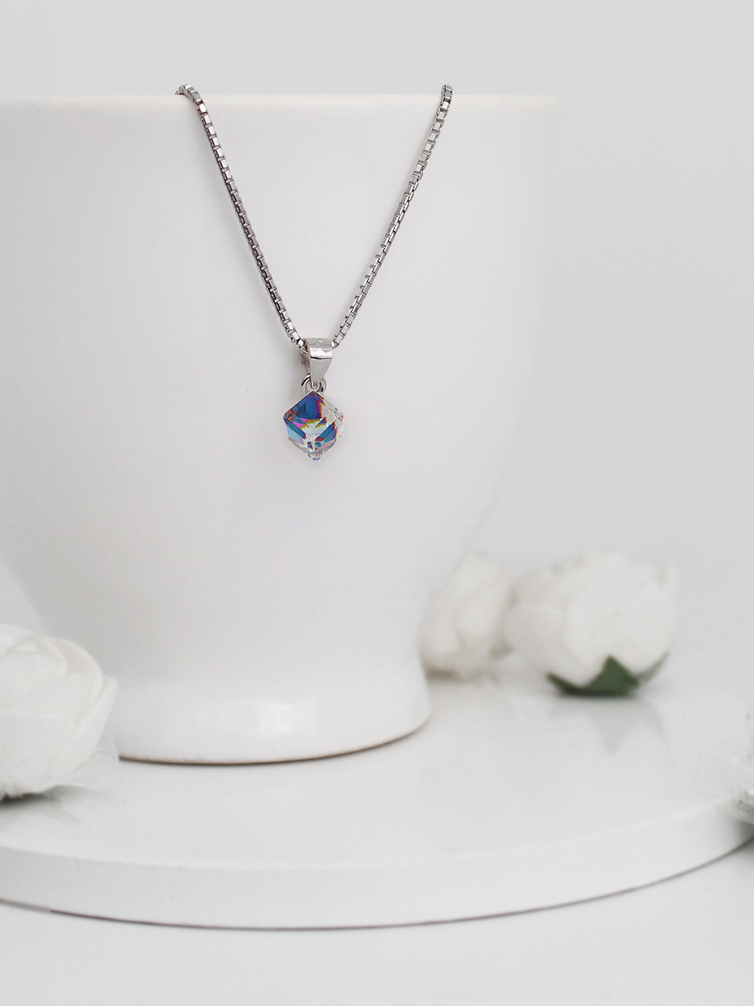 GIVA 925 Silver Mystic Prism Pendant with Box Chain