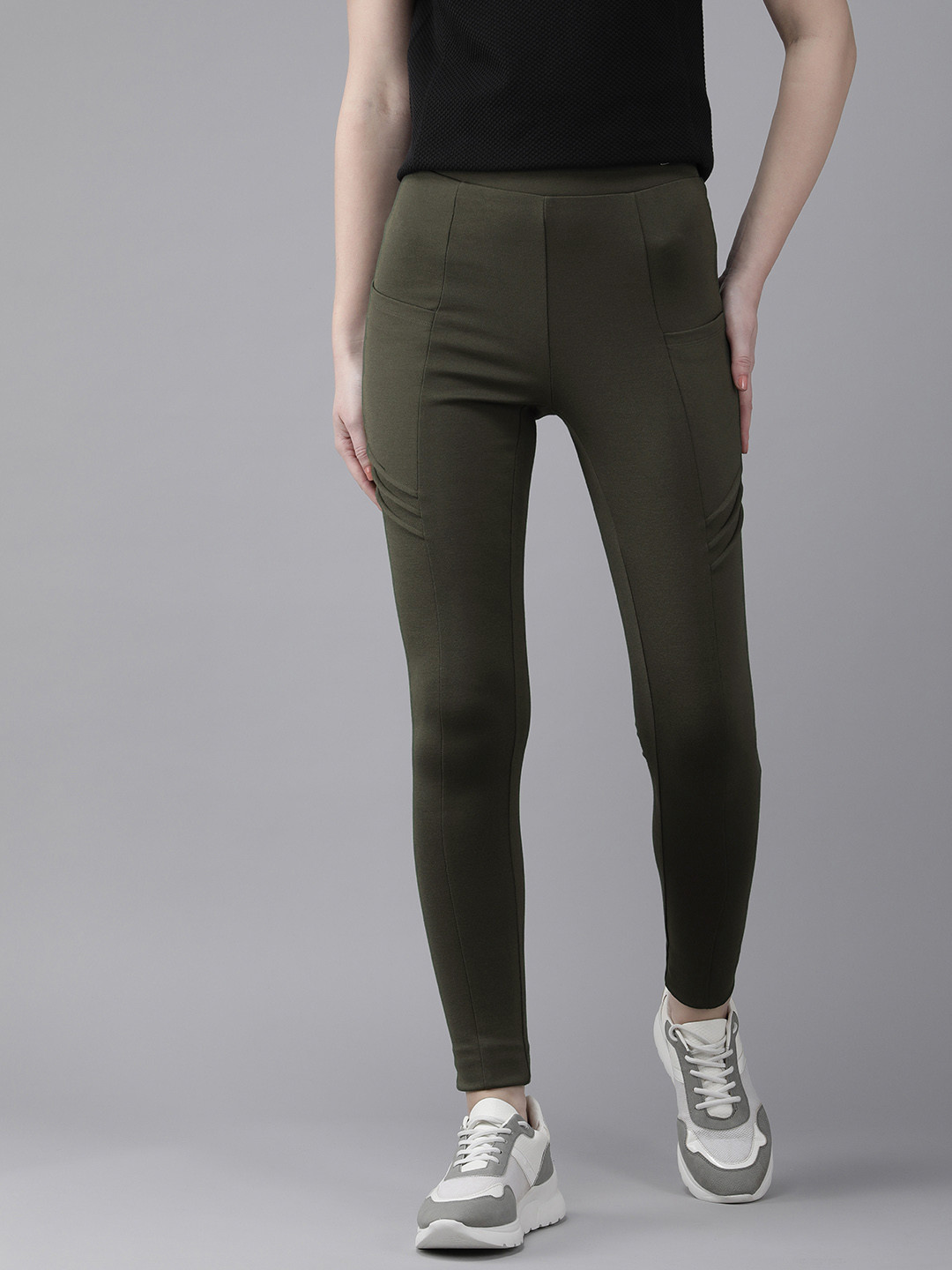 Van Heusen Athleisure Women Lead Solid 4 Way Stretch Functional Pocket Treggings